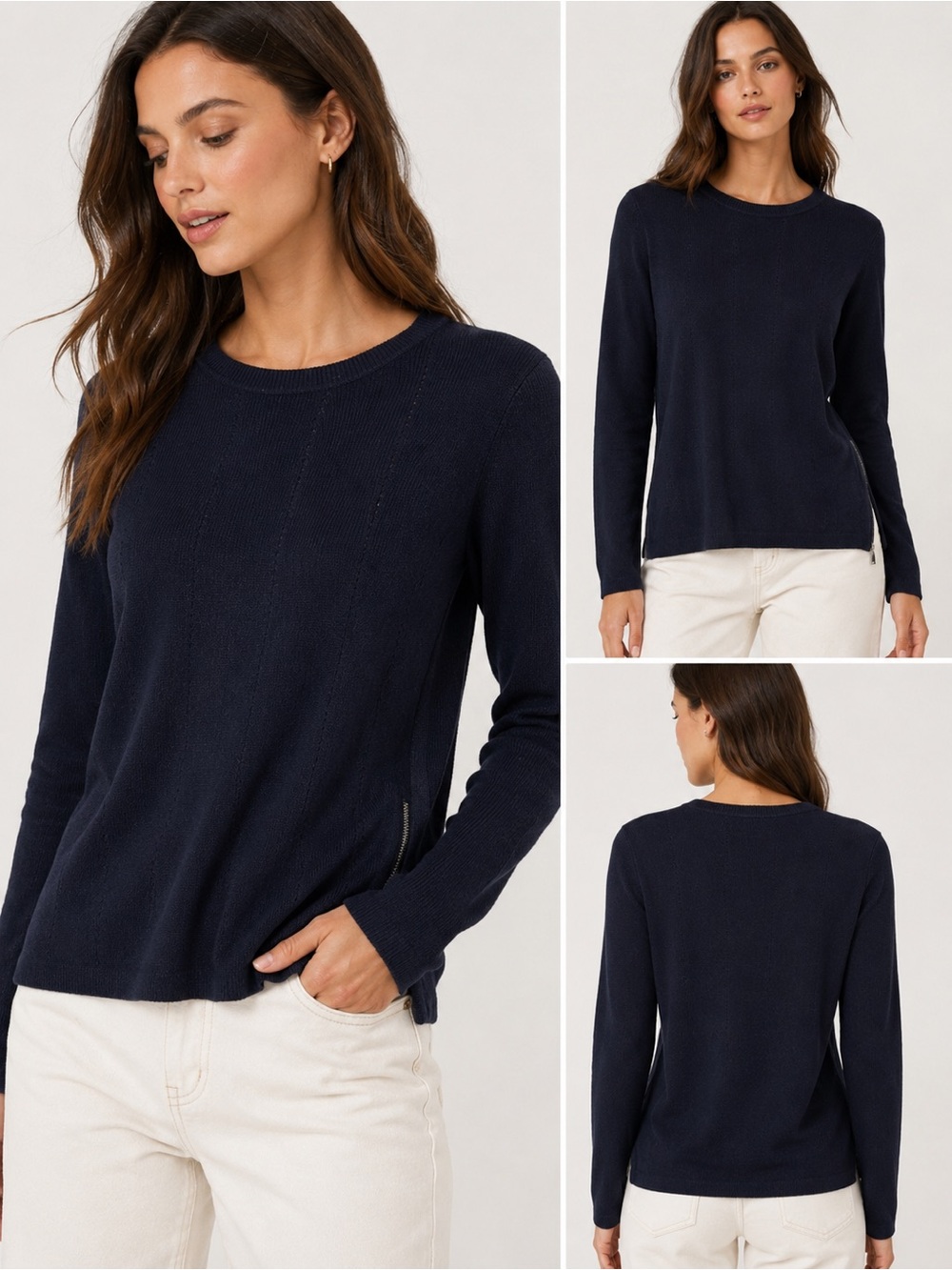VINCE NWT Navy Blue Side Zip Knit Sweater Size Medium Luxe Lightweight Pullover